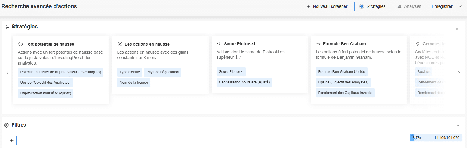 Screener actions InvestingPro